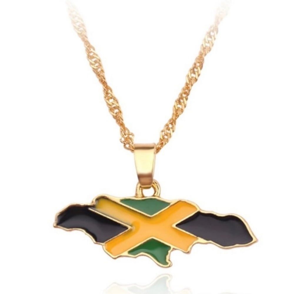 Gold Jamaica Map Pendant Necklace